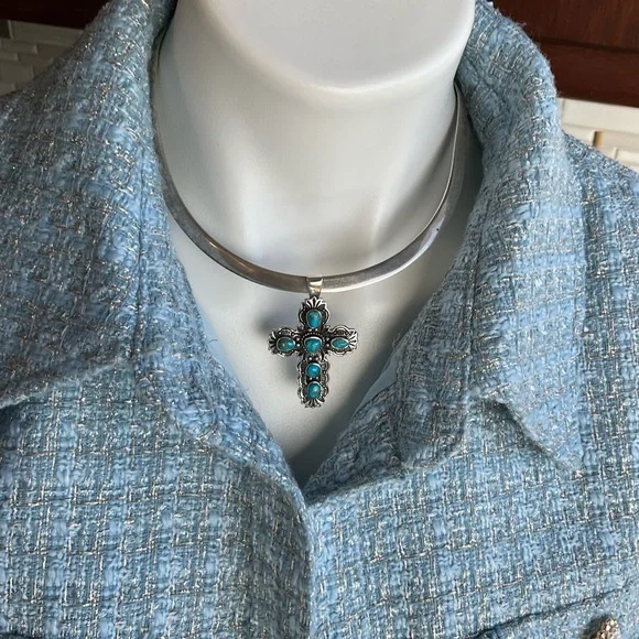 Turquoise and STERLINGSilver Cross Pendant
